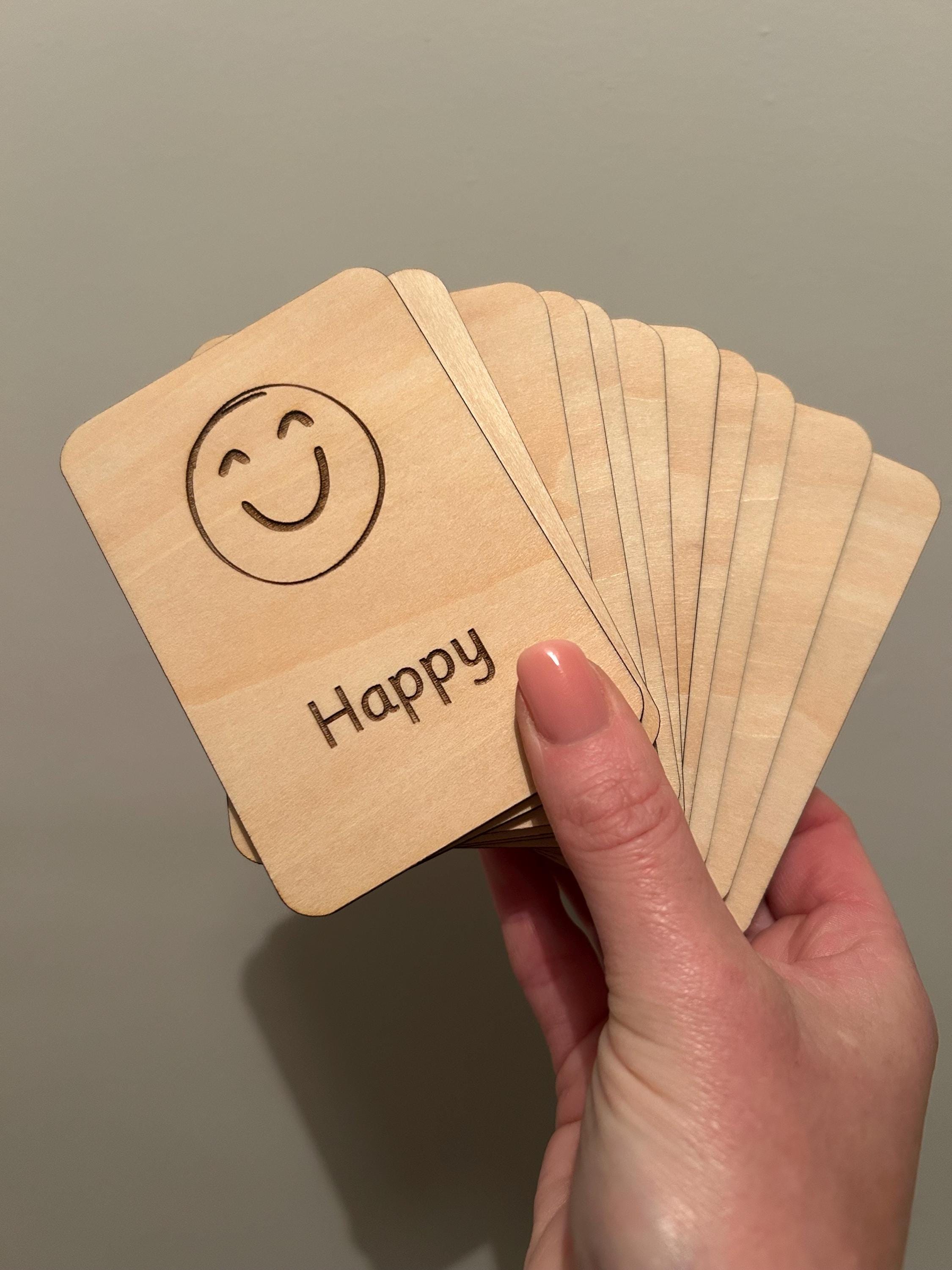 Set of 11 Wooden Feelings Flashcards - Emotion Flashcards