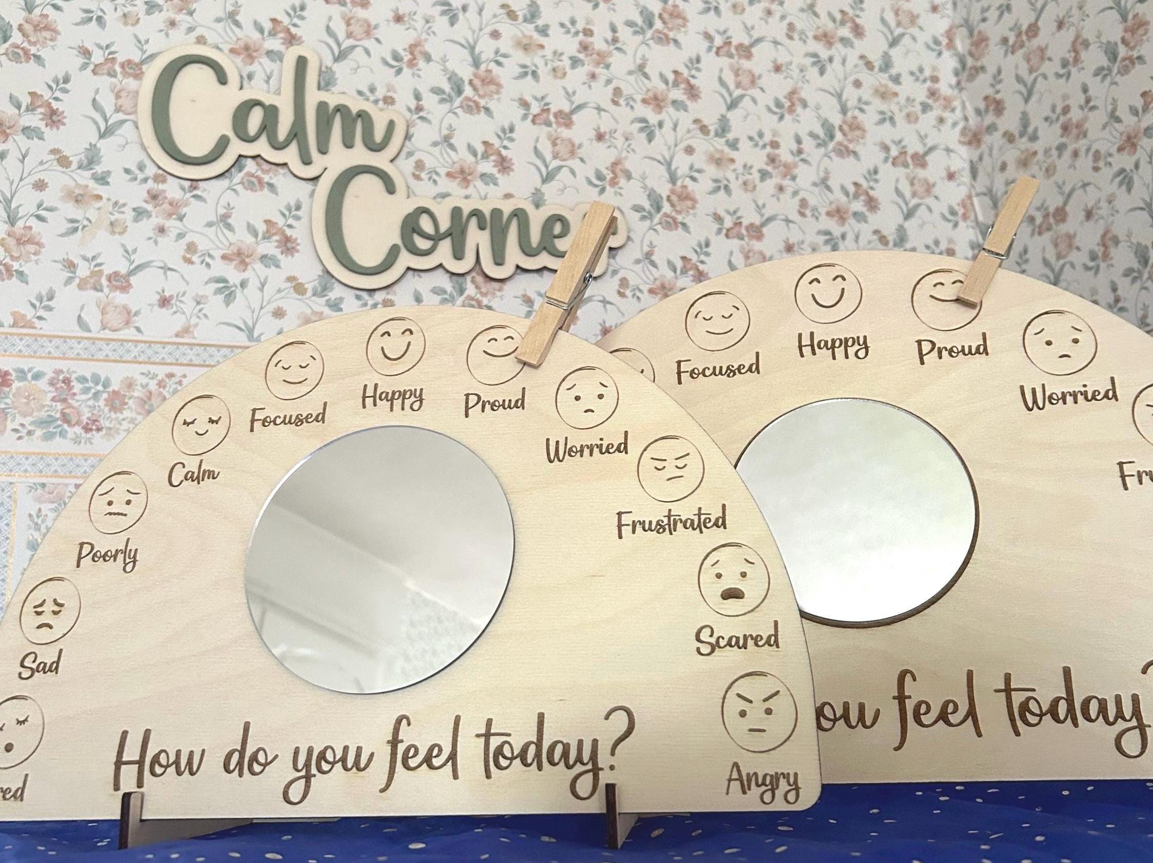 Emotional Check In Board with Mirror - Feelings Board - How Do You Feel Today?