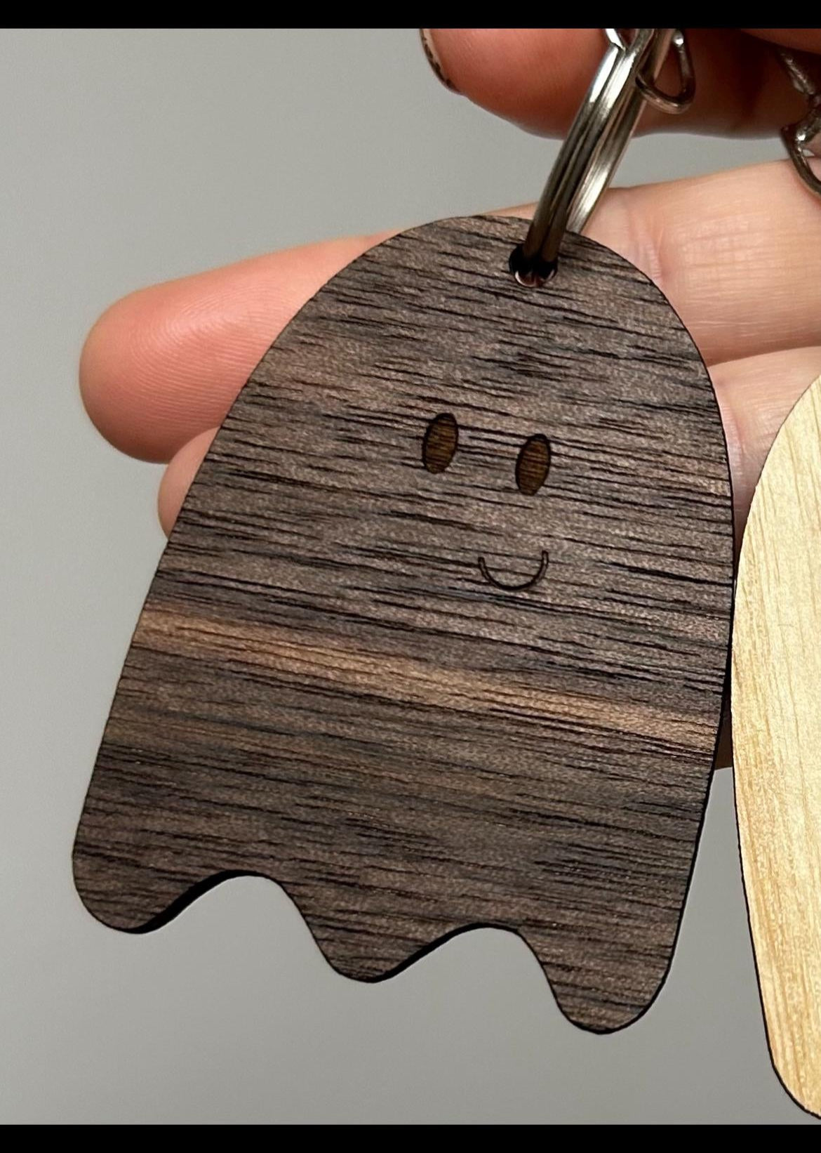Halloween Wooden Ghost Keyring: Ash or Walnut