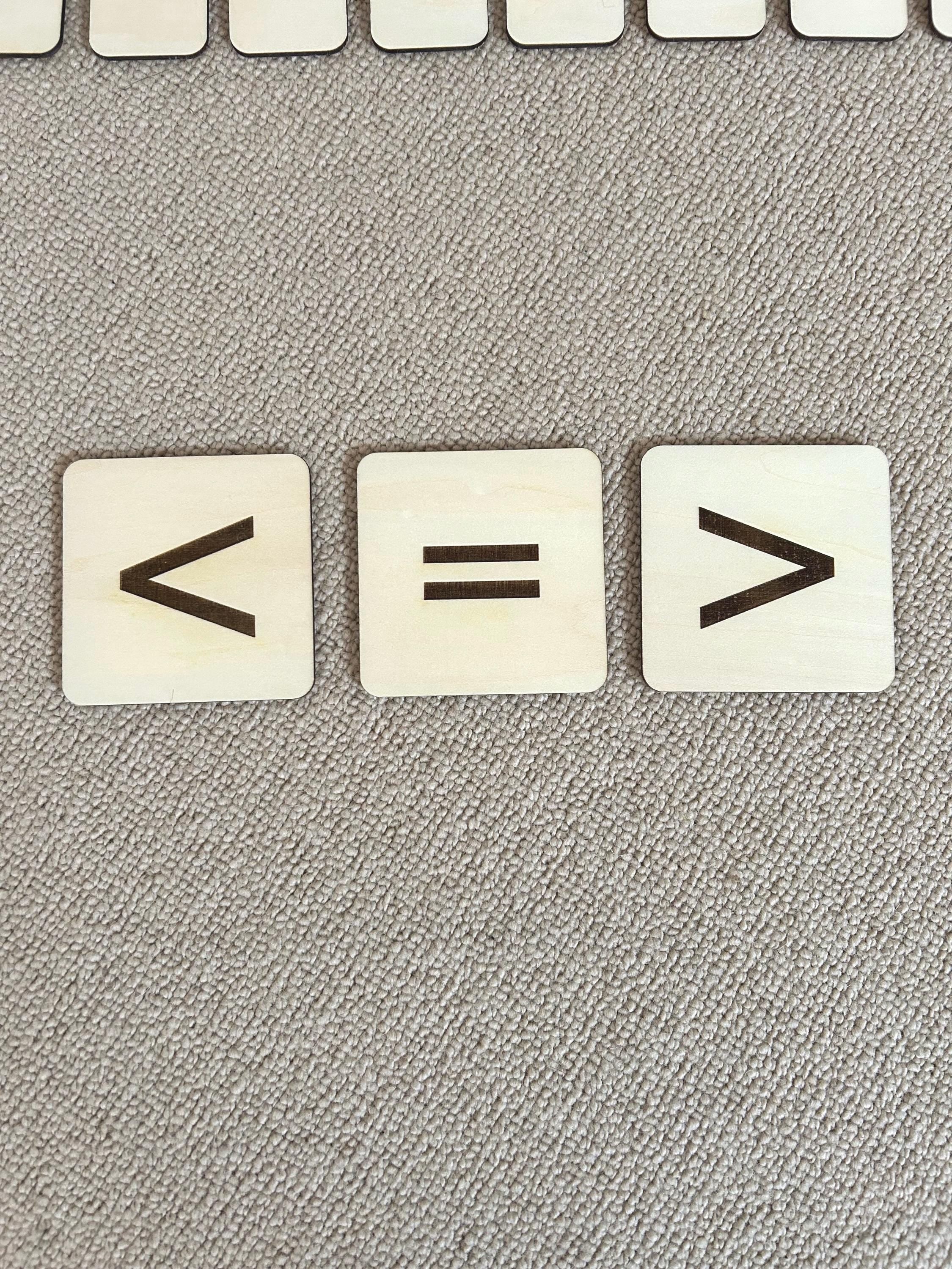 Wooden Place Value Set - Wooden Number Cards - Inequality Symbols