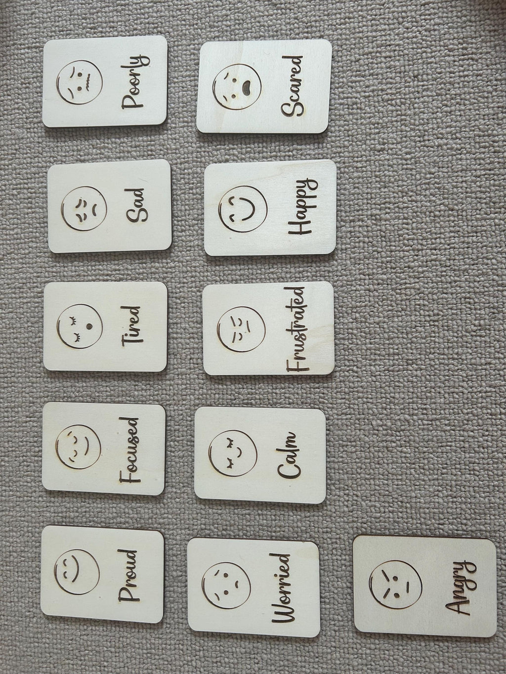 Set of 11 Wooden Feelings Flashcards - Emotion Flashcards