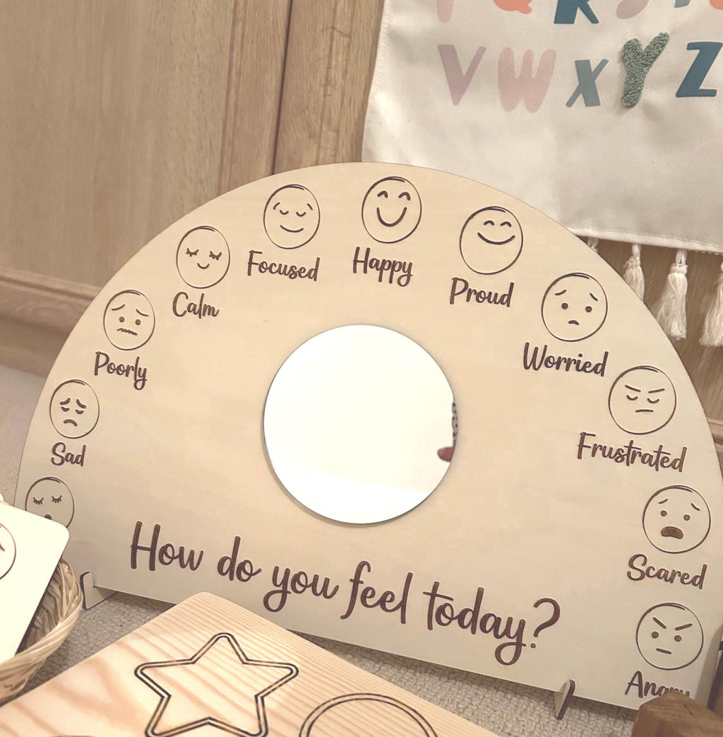 Emotional Check In Board with Mirror - Feelings Board - How Do You Feel Today?