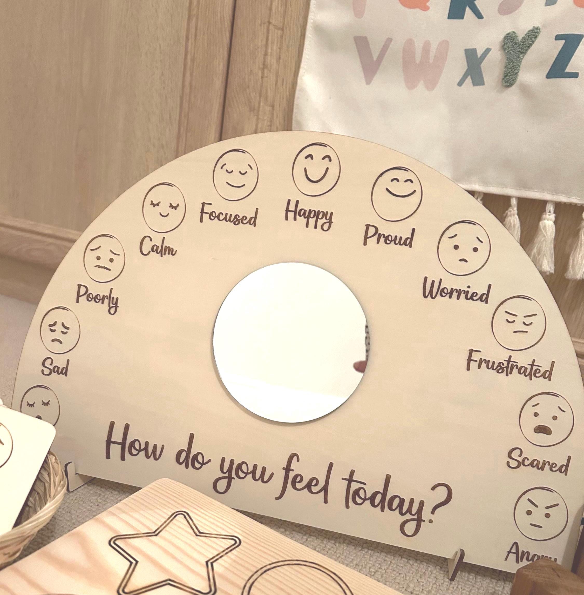 Emotional Check In Board with Mirror - Feelings Board - How Do You Feel Today?