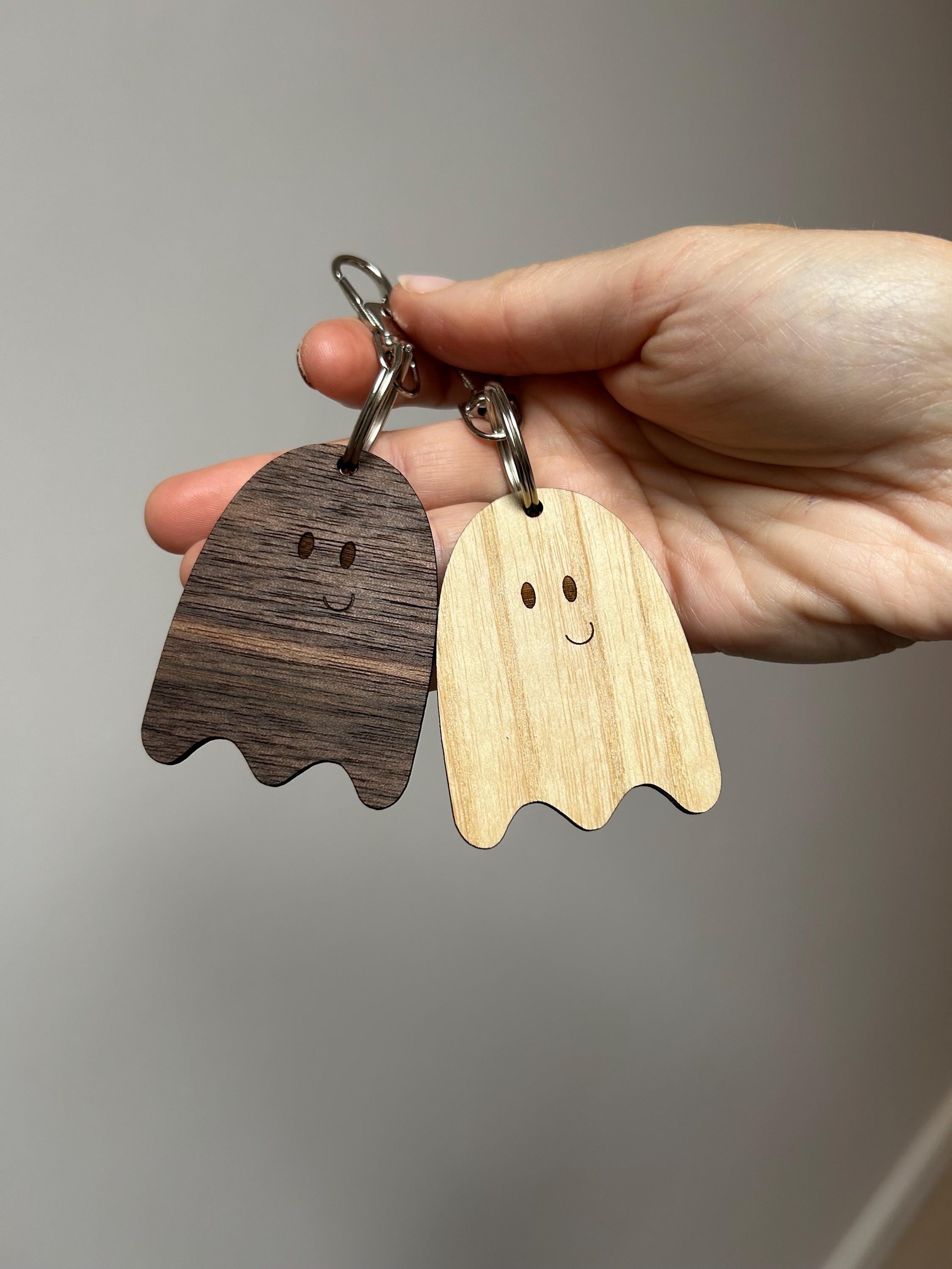 Halloween Wooden Ghost Keyring: Ash or Walnut
