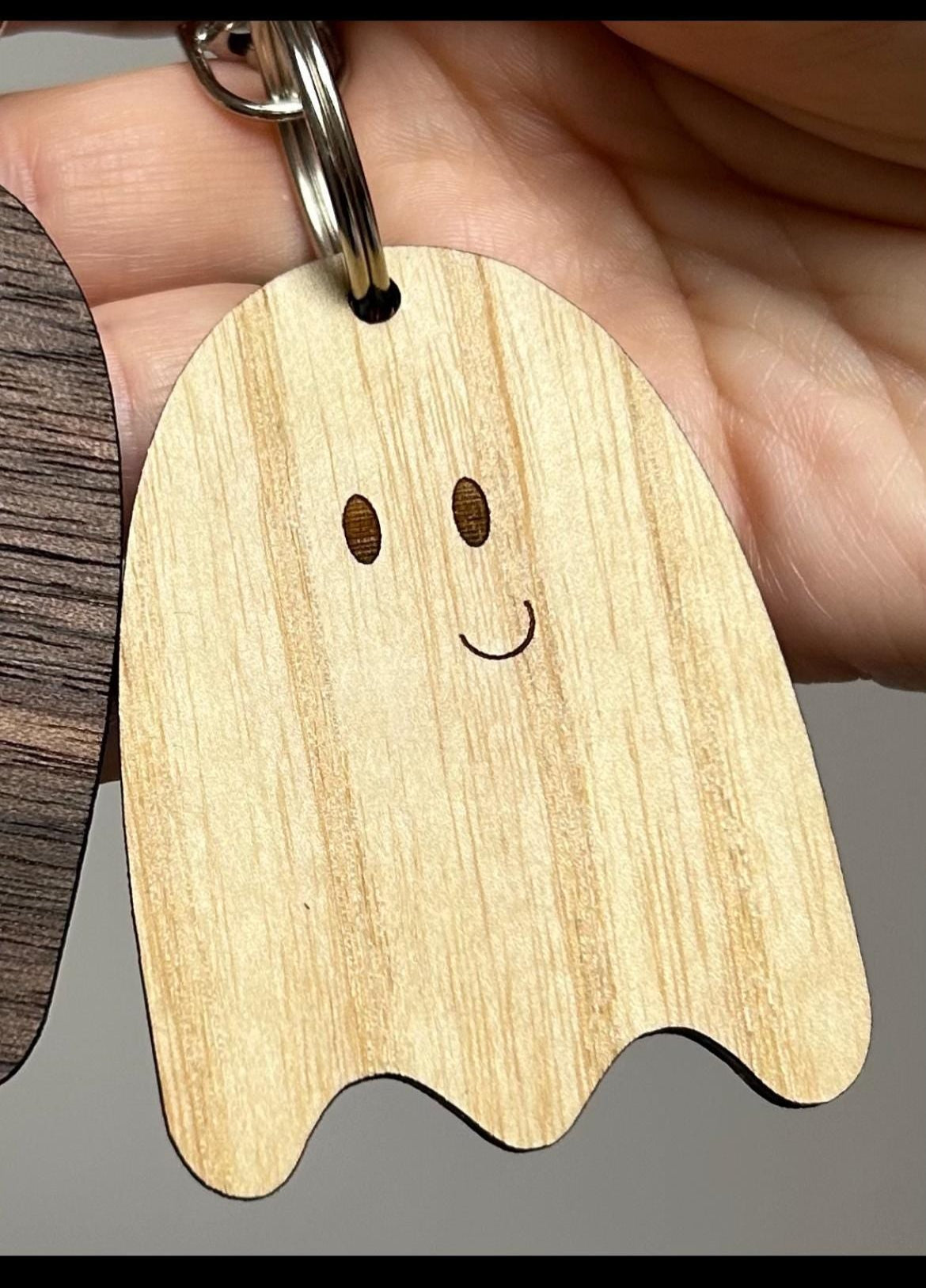Halloween Wooden Ghost Keyring: Ash or Walnut