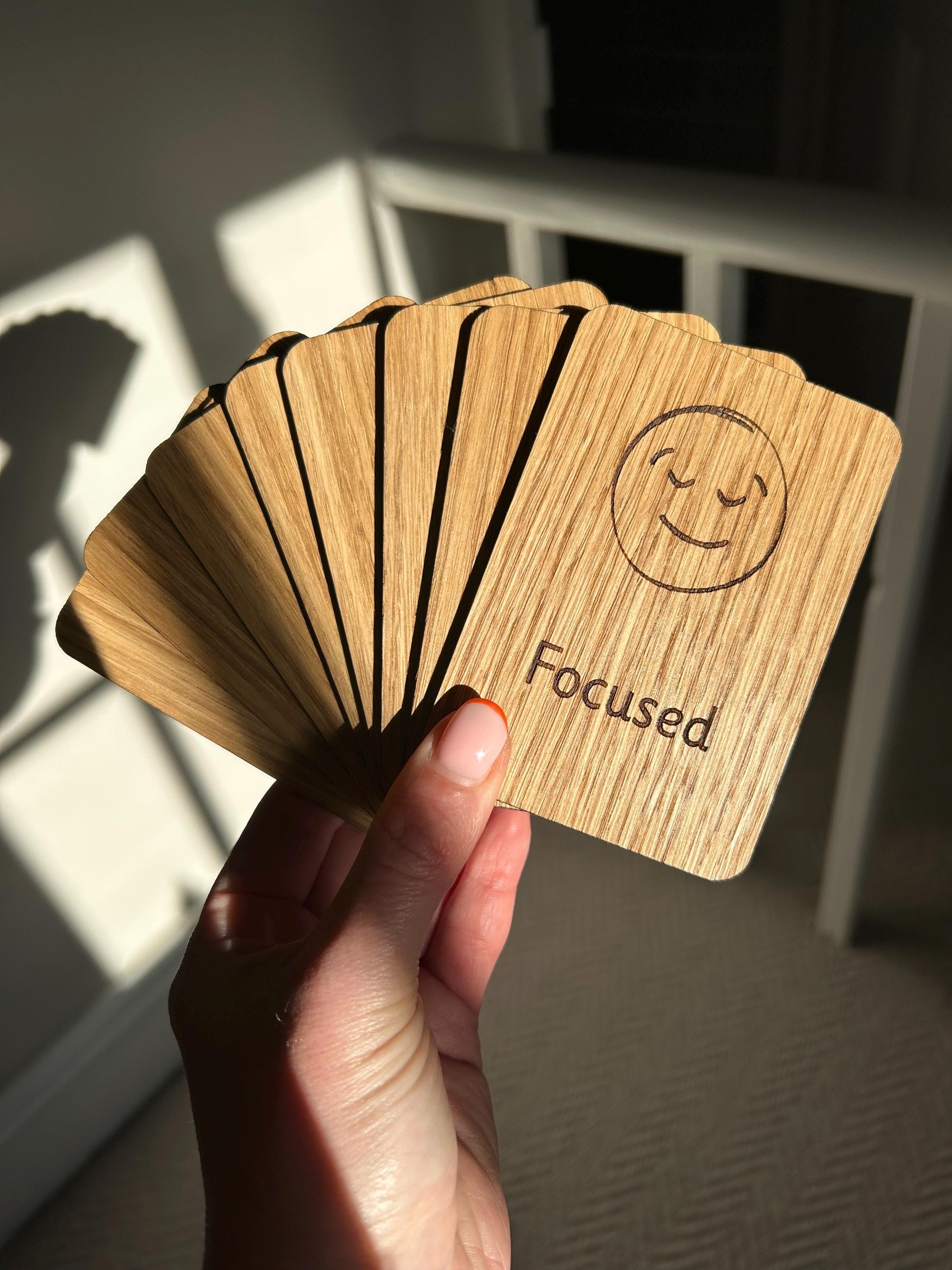 Set of 11 Wooden Feelings Flashcards - Emotion Flashcards