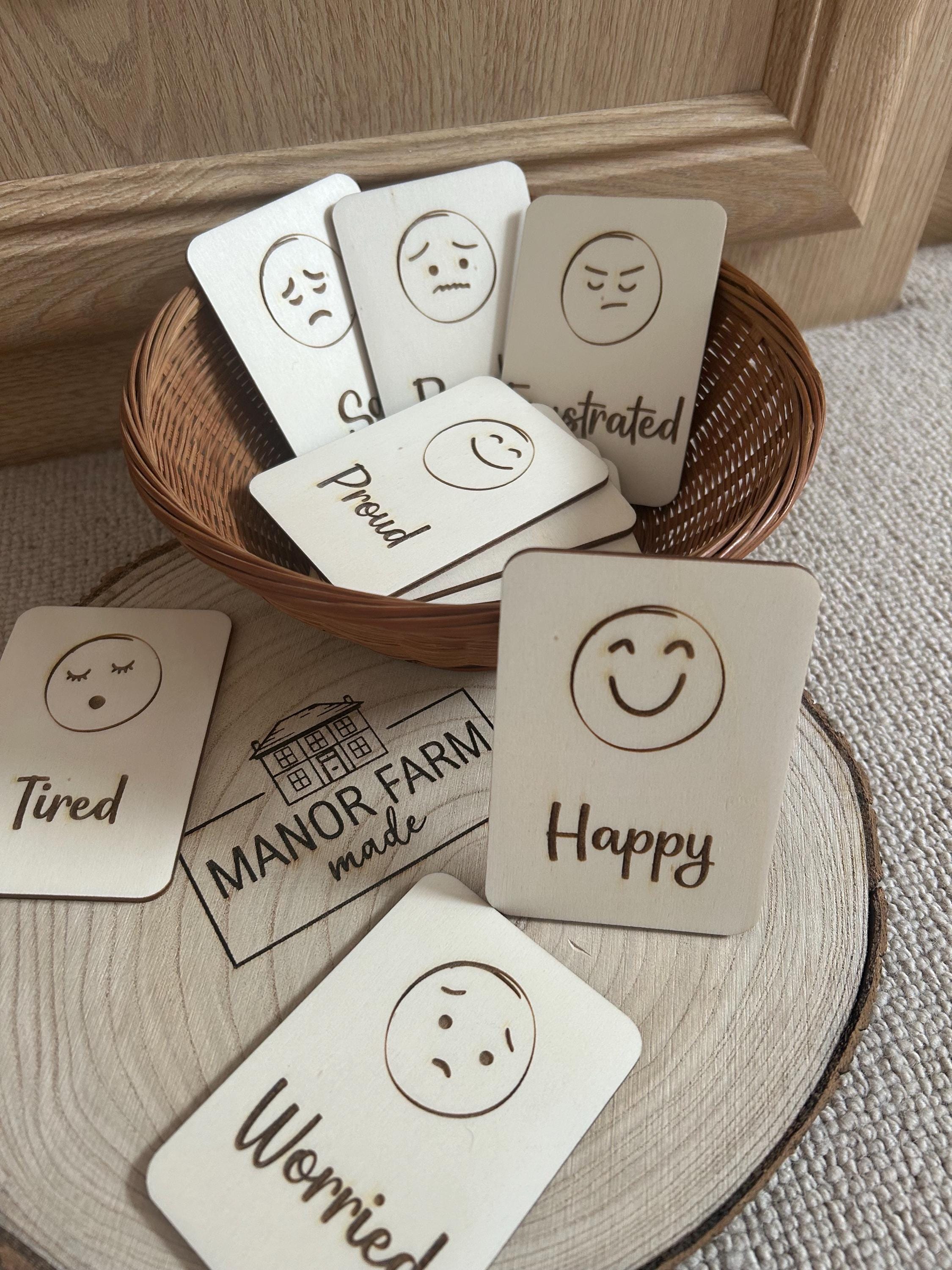 Set of 11 Wooden Feelings Flashcards - Emotion Flashcards